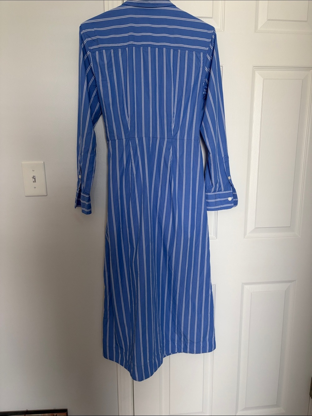 Universal Thread Blue and White Striped Midi Shirt Dress with Tie Waist - Picture 5 of 6